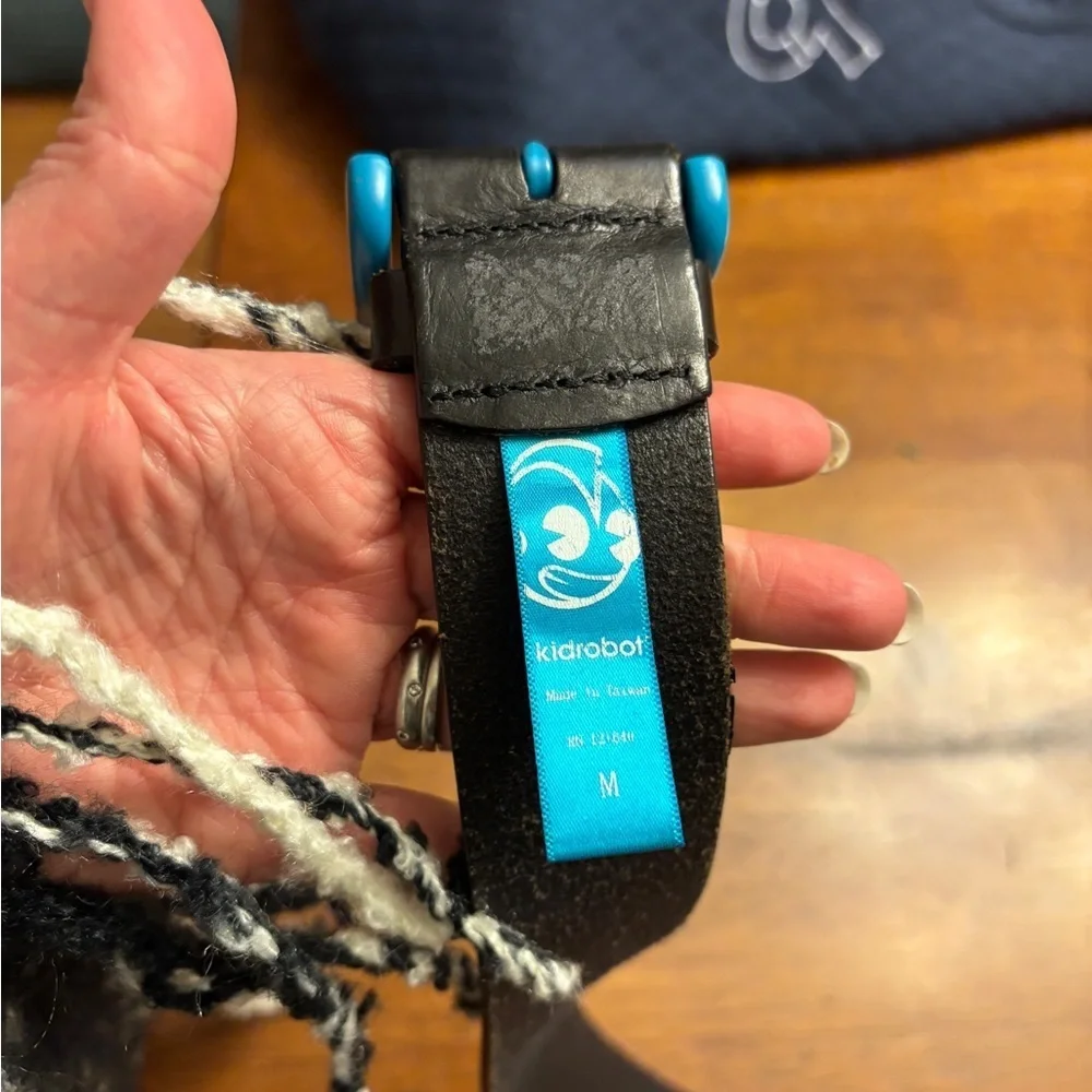 Rare Kidrobot Men's leather Belt with Blue Buckle